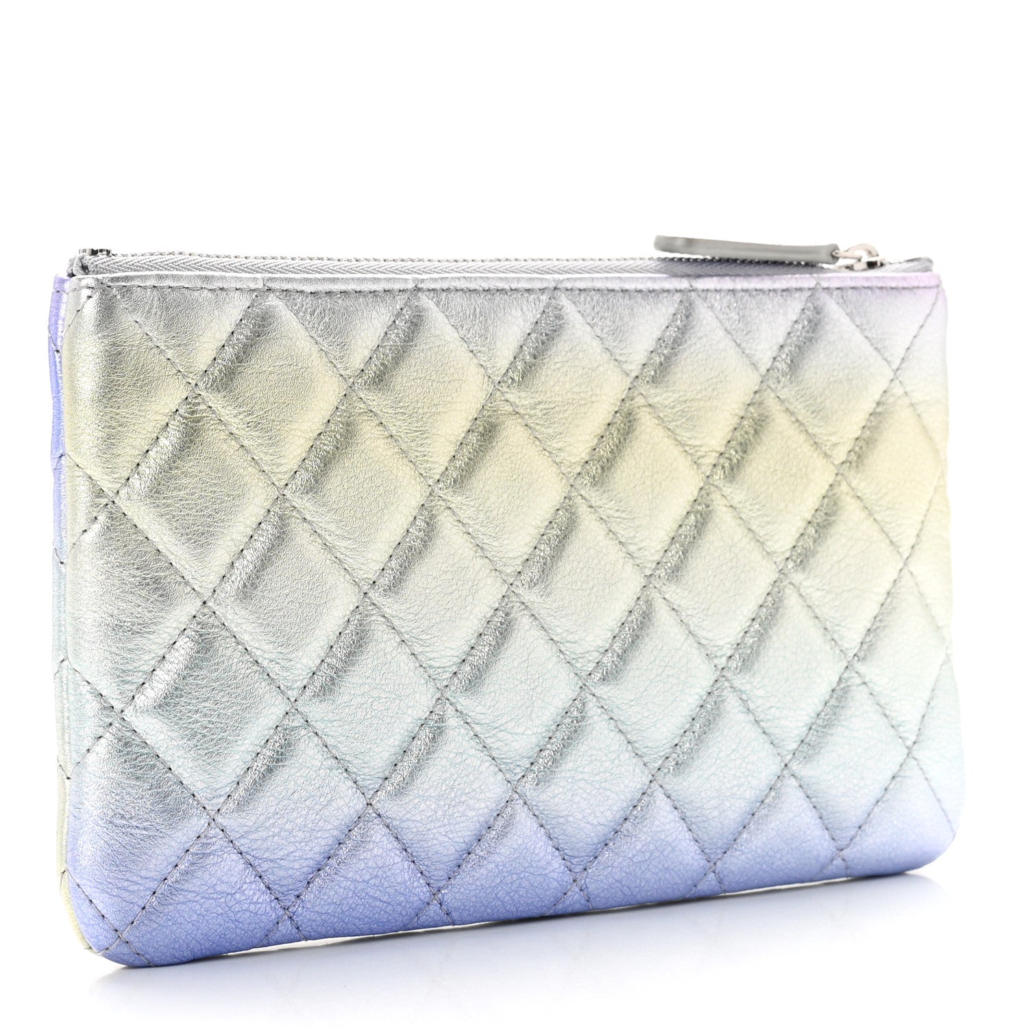Chanel Gradient Metallic Calfskin Quilted Cosmetic Case Silver Blue Yellow Purple 2 of 6