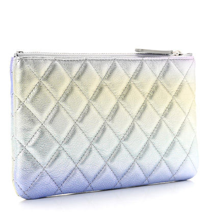 Chanel Gradient Metallic Calfskin Quilted Cosmetic Case Silver Blue Yellow Purple 2 of 6