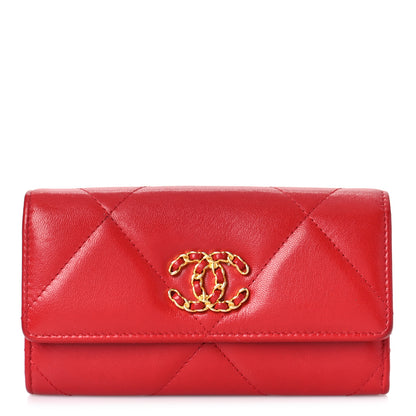 Chanel Goatskin Quilted Chanel 19 Flap Wallet Red 1 of 10