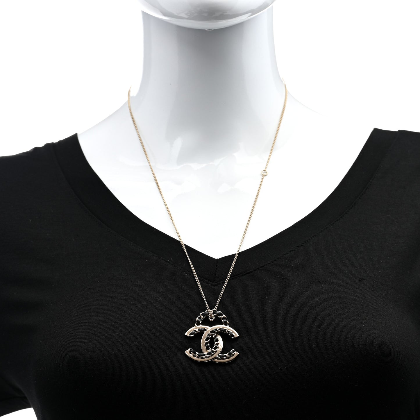 Lambskin CC Chain Necklace Gold Black