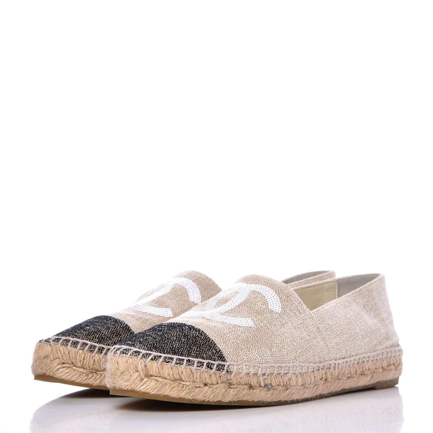 Chanel Toile Sequin CC Espadrilles 41 Beige Black 3 of 14