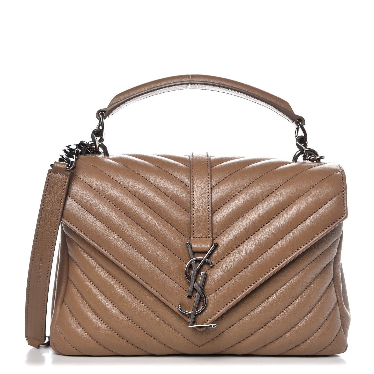 Sheepskin Matelasse Chevron Monogram Medium College Bag Taupe