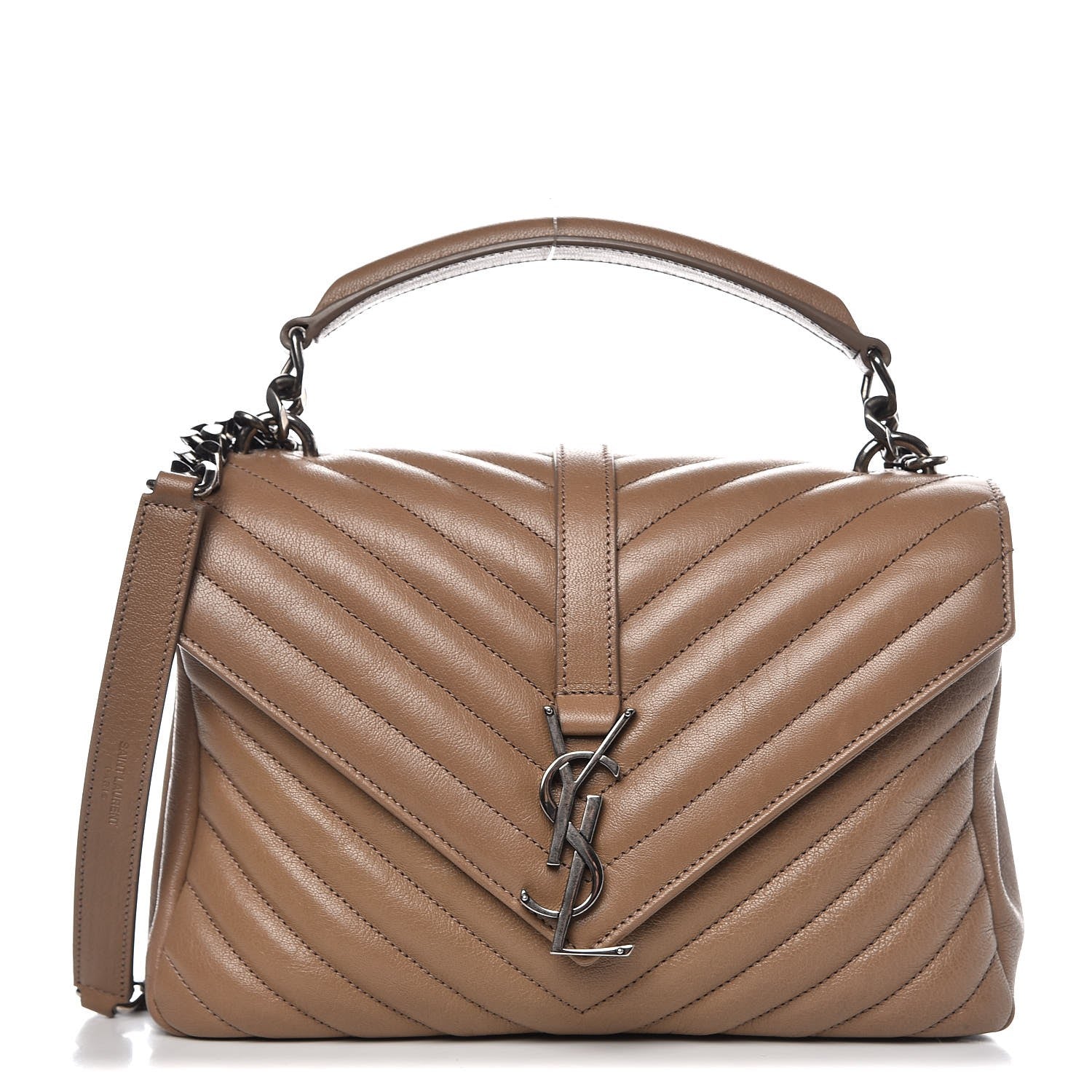 Saint Laurent Sheepskin Matelasse Chevron Monogram Medium College Bag Taupe 1 of 9