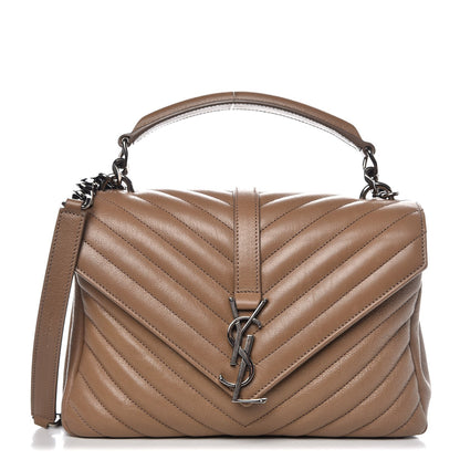 Saint Laurent Sheepskin Matelasse Chevron Monogram Medium College Bag Taupe 1 of 9