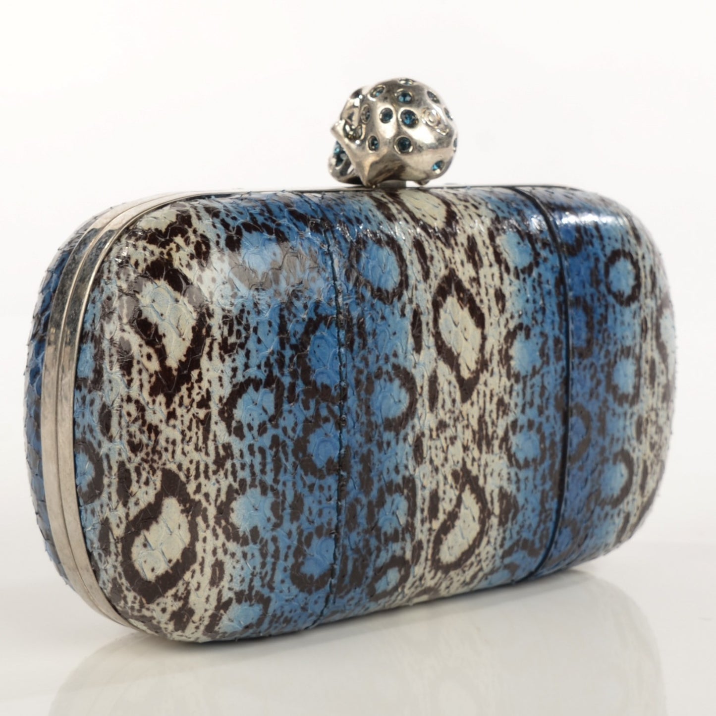 Snakeskin Skull Box Clutch Blue