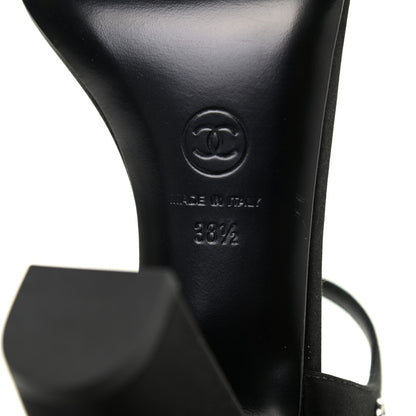 Chanel Satin Crystal Slingback Sandals 38.5 Black 6 of 8