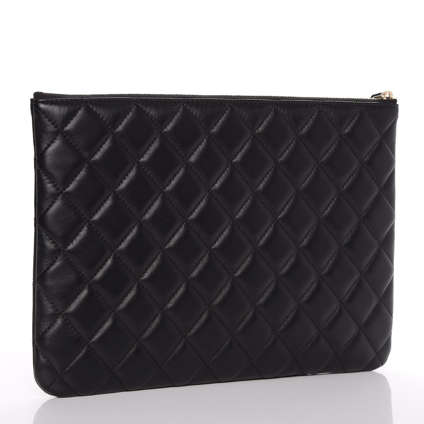 Lambskin Quilted Medium Camellia Cosmetic Case Black White