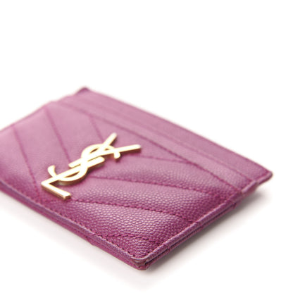Saint Laurent Grain De Poudre Matelasse Chevron Monogram Credit Card Case Dark Grape 7 of 10