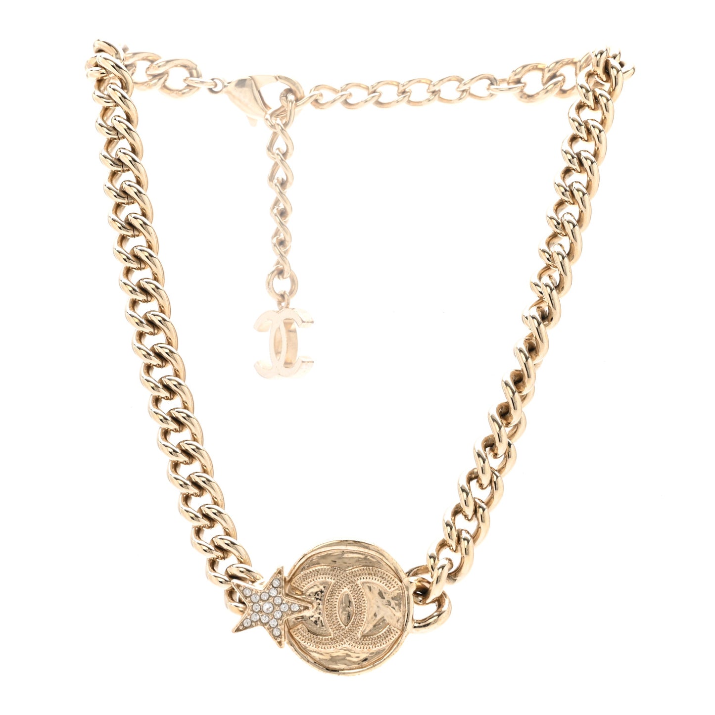 Metal Crystal Textured CC Star Chain Choker Necklace Gold