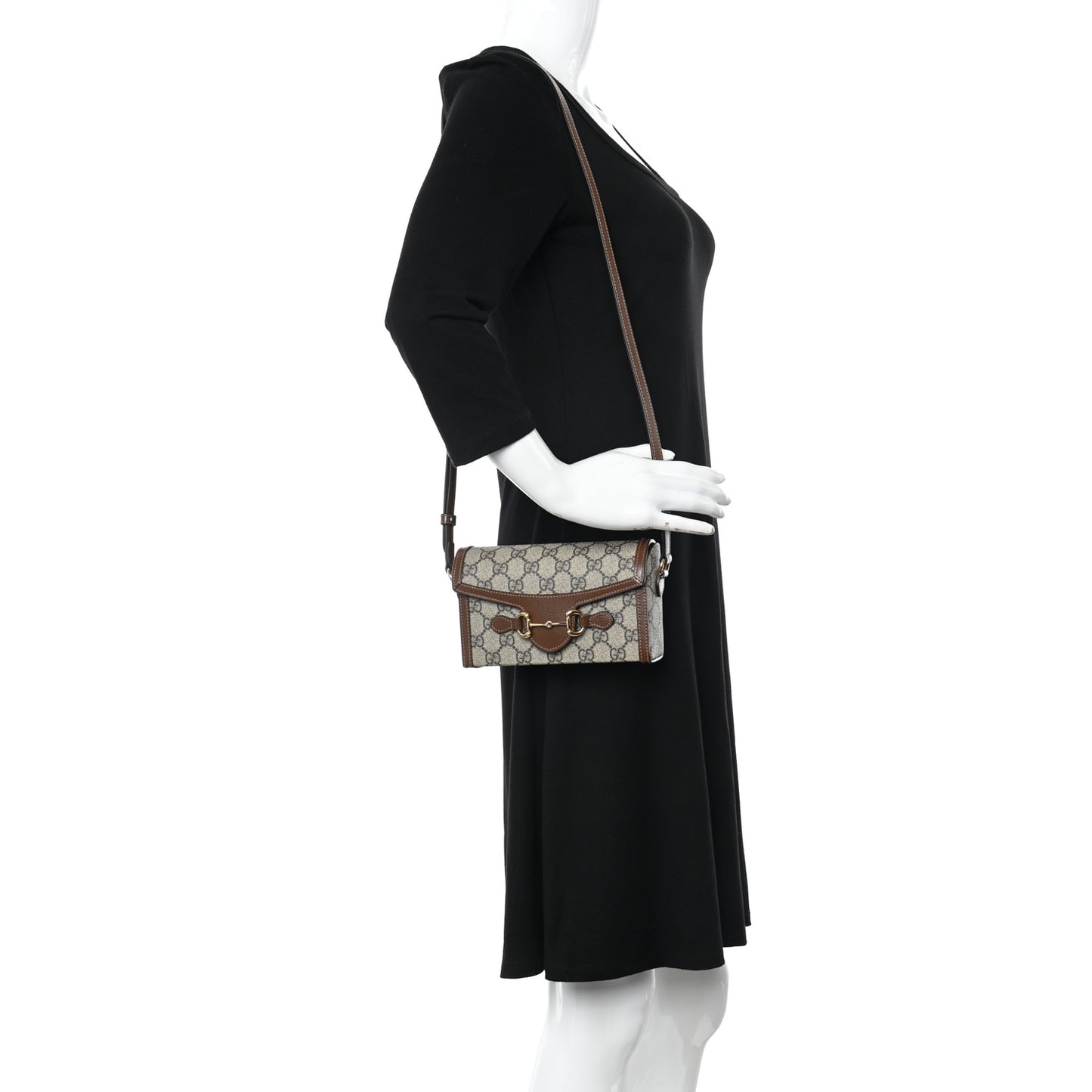GG Supreme Monogram Mini Horsebit 1955 Shoulder Bag Beige Brown Sugar