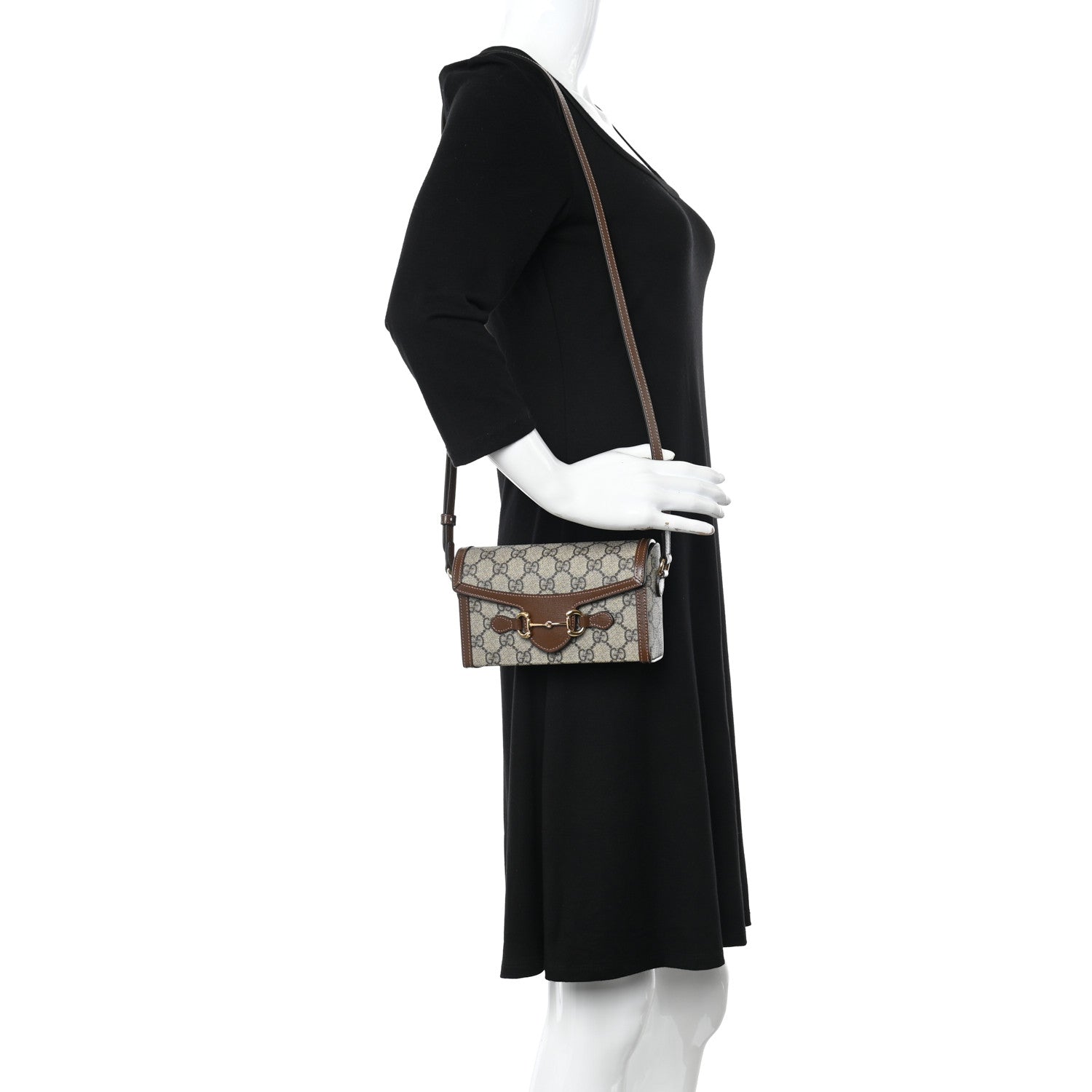 Gucci GG Supreme Monogram Mini Horsebit 1955 Shoulder Bag Beige Brown Sugar 2 of 11