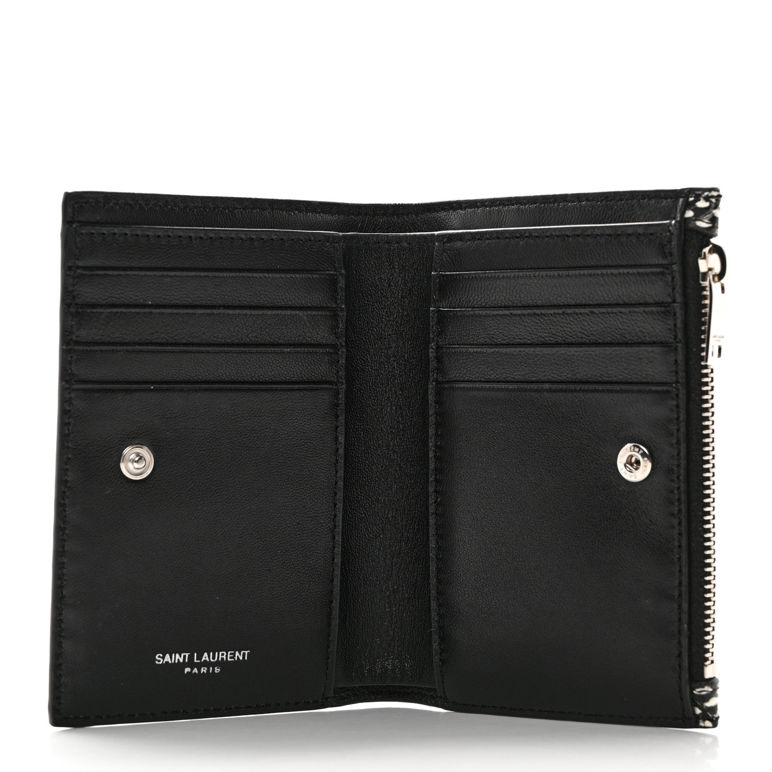 Saint Laurent Calfskin Lambskin Snakeskin Embossed Monogram Fragments Wallet Black White 5 of 9