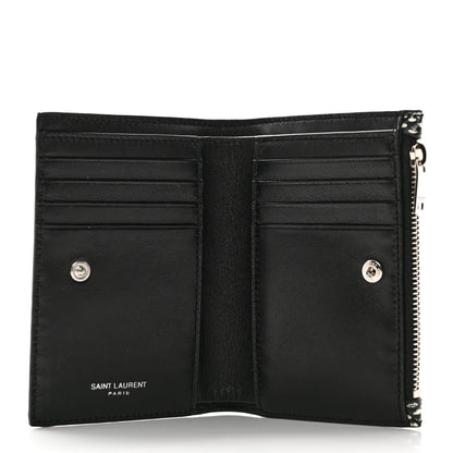 Saint Laurent Calfskin Lambskin Snakeskin Embossed Monogram Fragments Wallet Black White 5 of 9