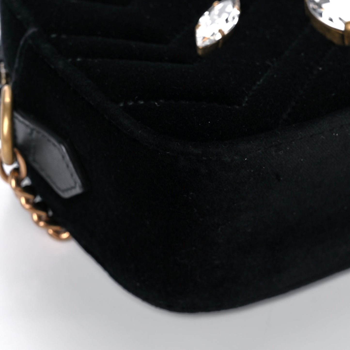 Velvet Matelasse Marquise Crystals Mini GG Marmont Chain Shoulder Bag Black