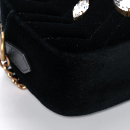 Gucci Velvet Matelasse Marquise Crystals Mini GG Marmont Chain Shoulder Bag Black 10 of 11