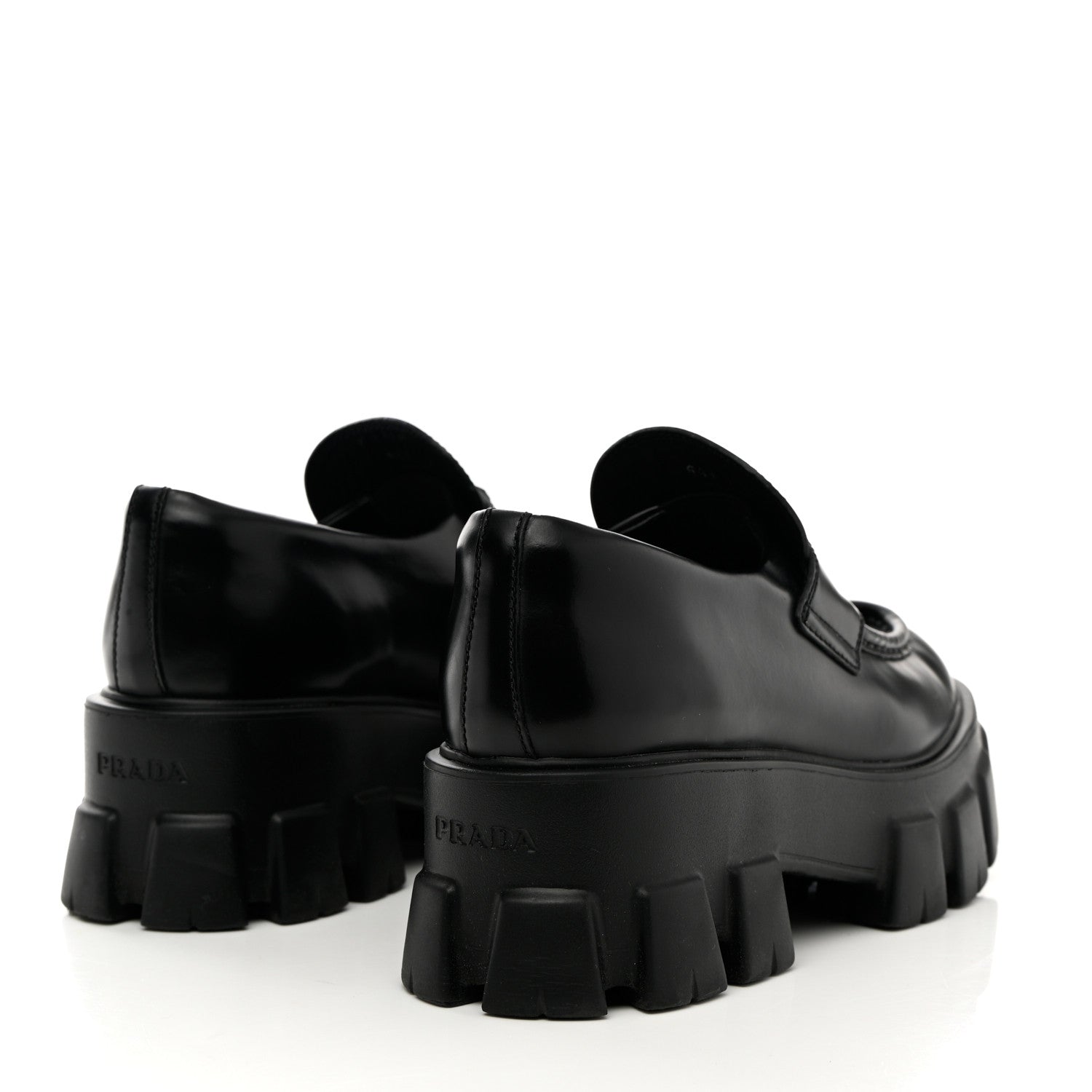 Prada Spazzolato Rois Metal Triangle Logo Monolith 55mm Loafers 37.5 Black 4 of 14