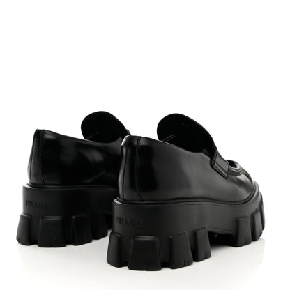 Prada Spazzolato Rois Metal Triangle Logo Monolith 55mm Loafers 37.5 Black 4 of 14