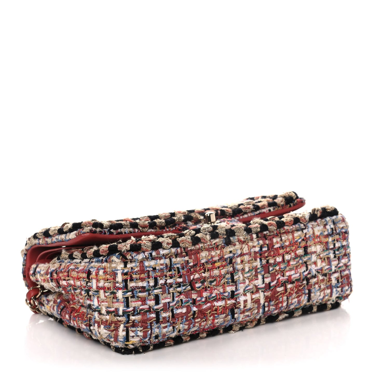 Tweed Quilted Medium Double Flap Black Gold Multicolor