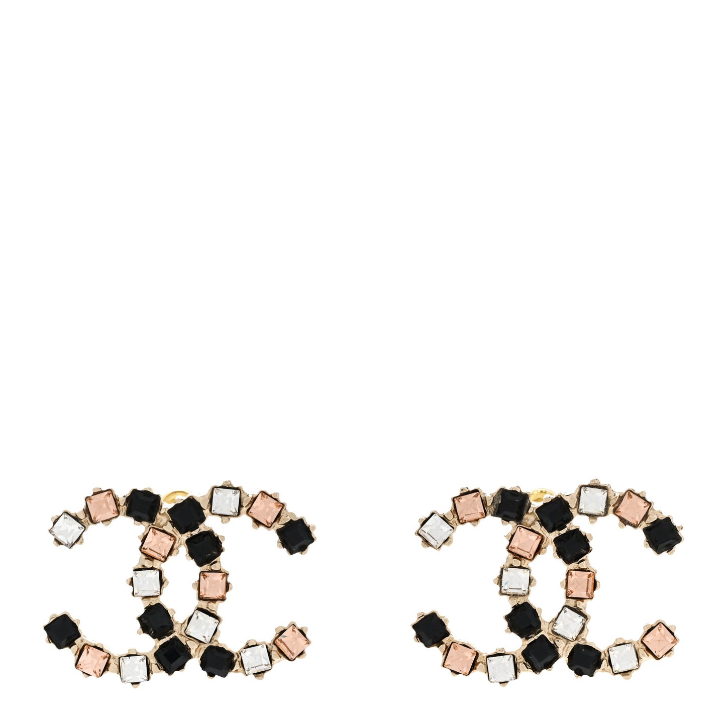 Metal Baguette Crystal CC Earrings Black Orange