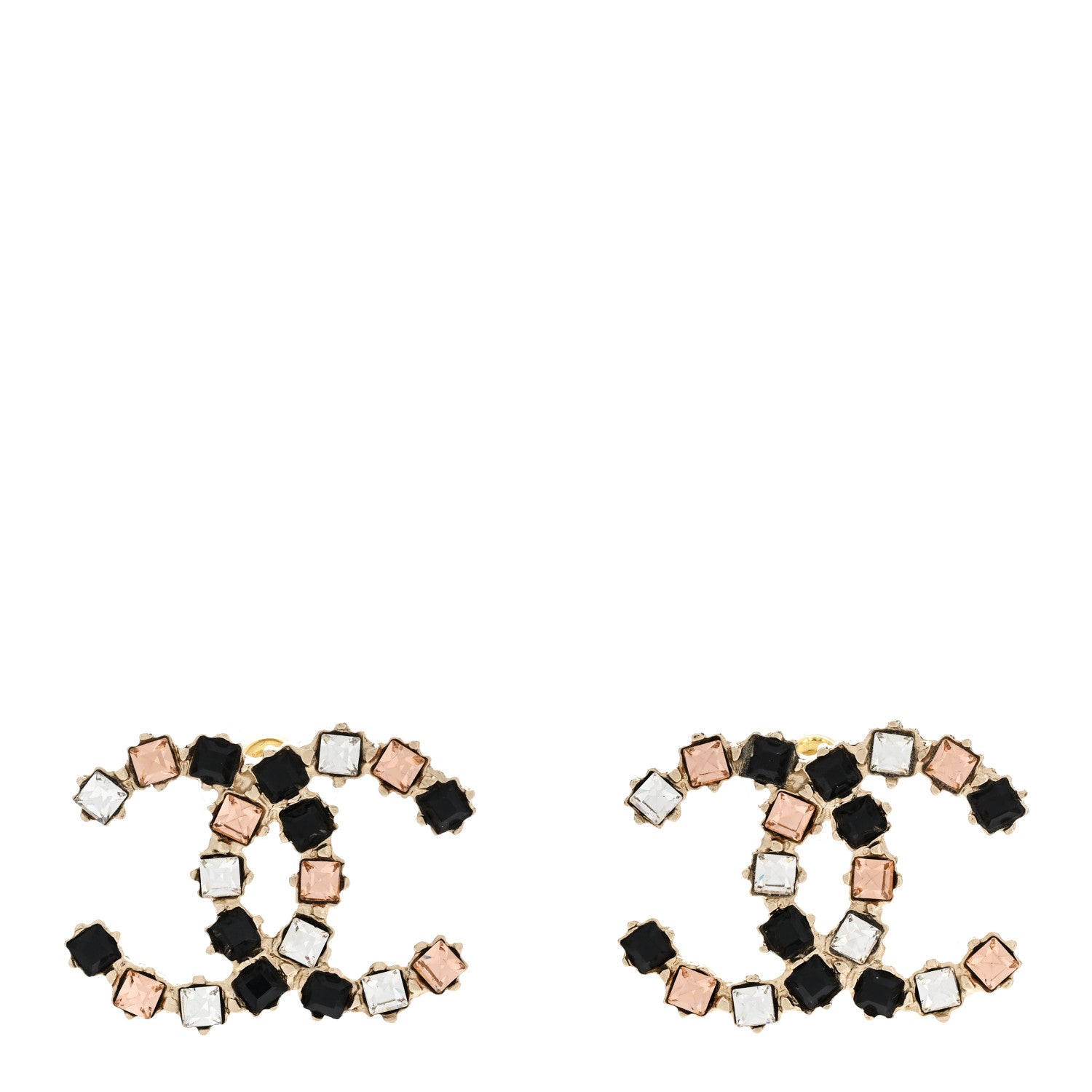 Chanel Metal Baguette Crystal CC Earrings Black Orange 1 of 4