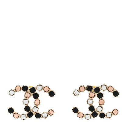 Chanel Metal Baguette Crystal CC Earrings Black Orange 1 of 4