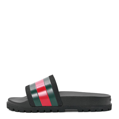 Gucci Rubber Web Mens Lug Sole Slide Sandals 13 Black Green Red 1 of 7