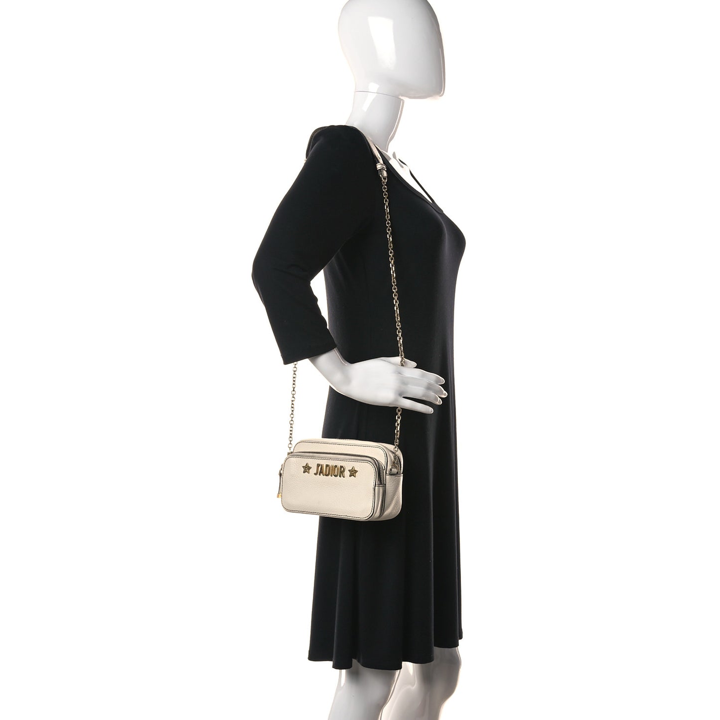 Grained Calfskin J'Adior Camera Case Clutch With Chain White