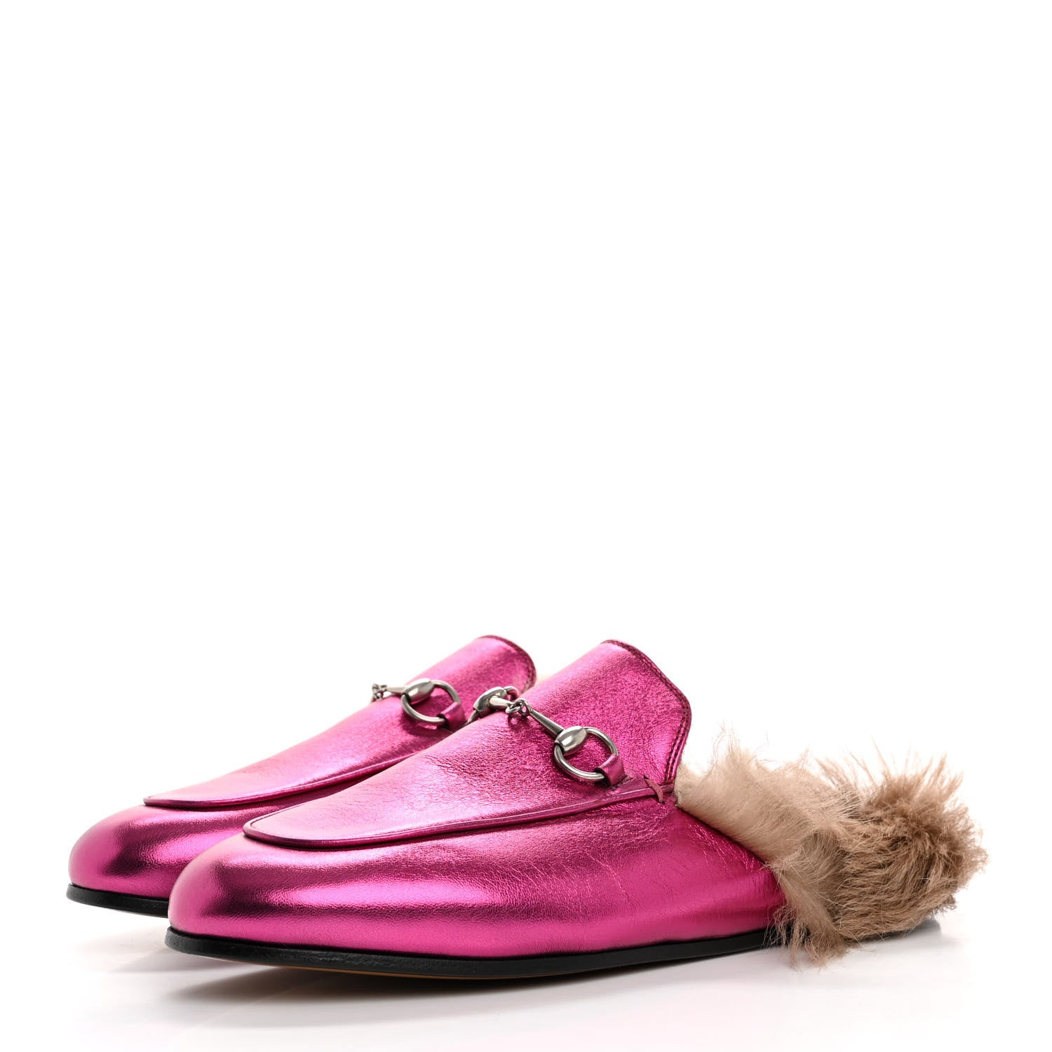 Gucci Metallic Nappa Fur Womens Princetown Slippers 38 Fuxia 4 of 8