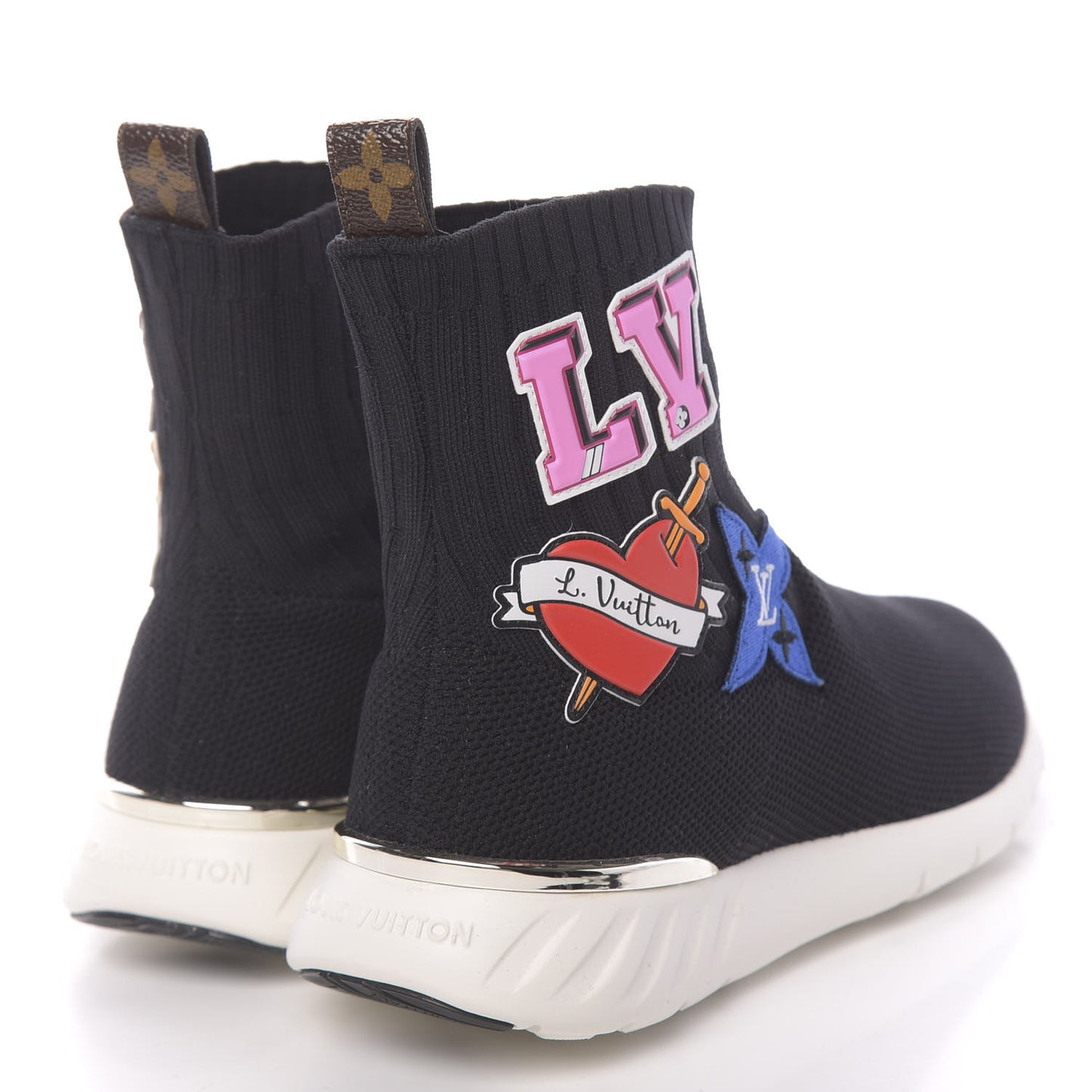 Stretch Fabric LV Black Heart Sock Sneaker 37 Black