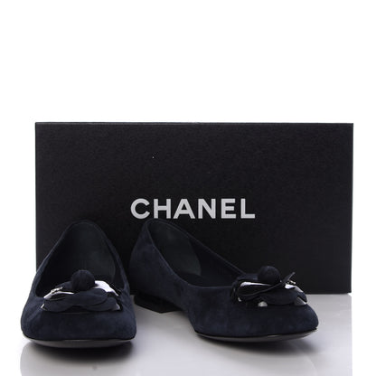 Chanel Suede Patent Camellia CC Ballerina Flat 37 Navy Black 10 of 10
