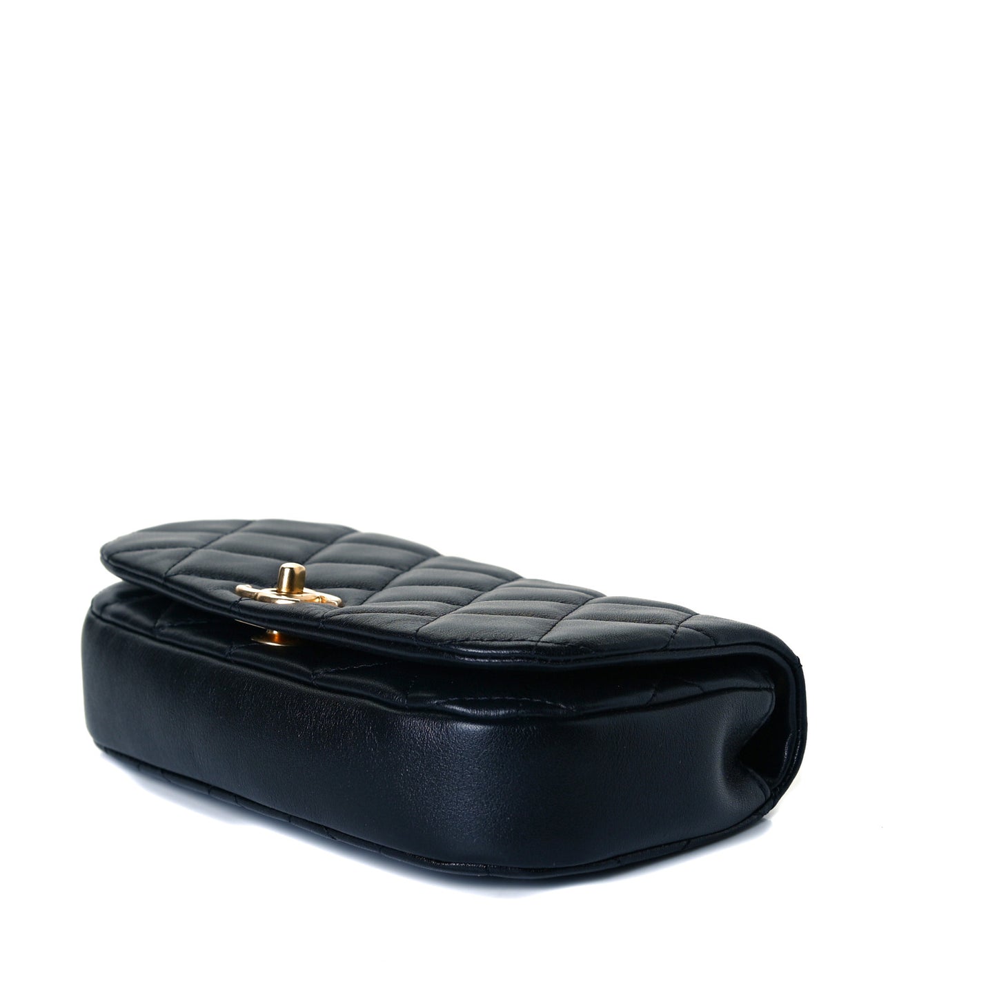 Calfskin Quilted Coco Mail Clutch With Chain Black