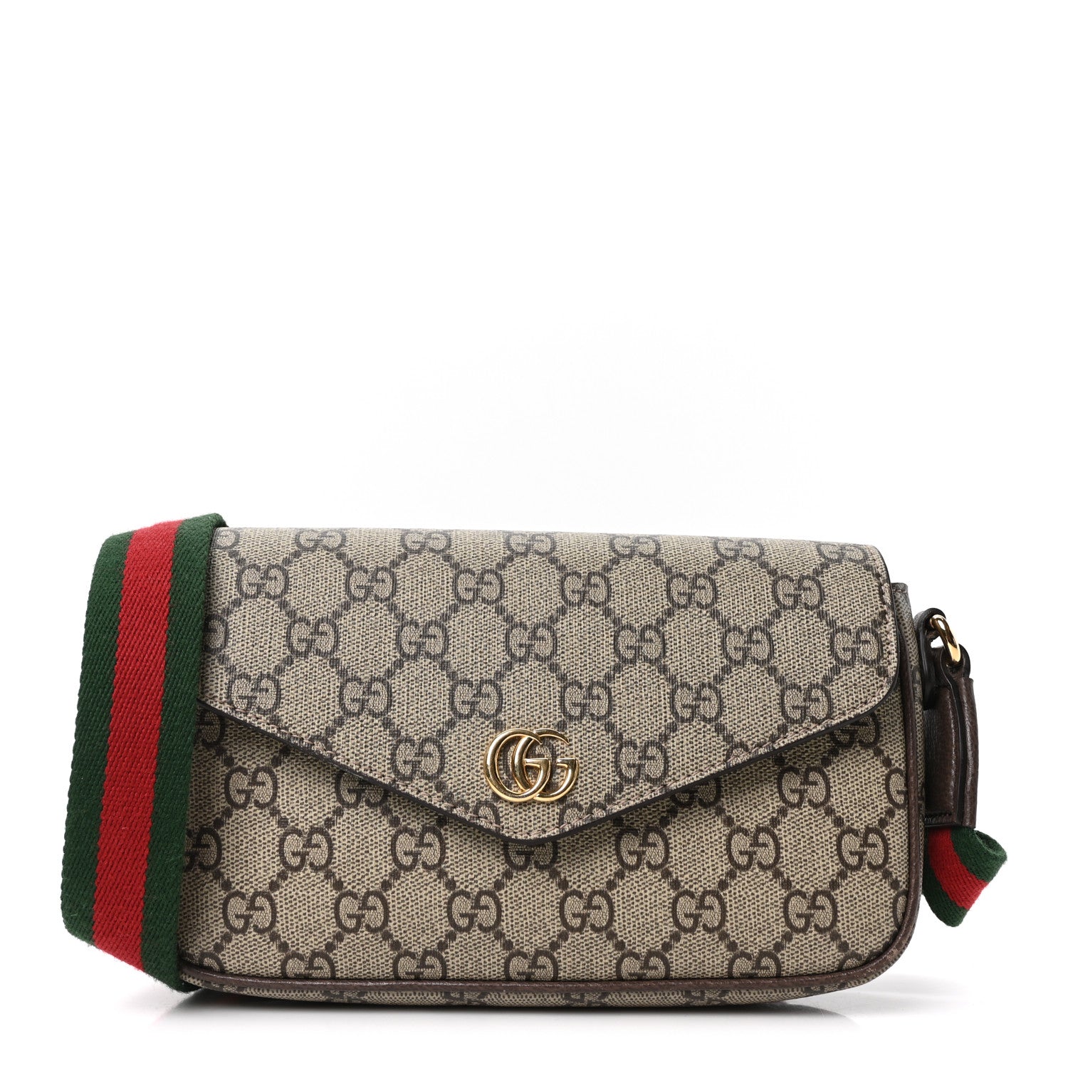 Gucci GG Supreme Monogram Textured Dollar Calfskin Web Mini Ophidia Envelope Shoulder Bag Beige Ebony 1 of 9