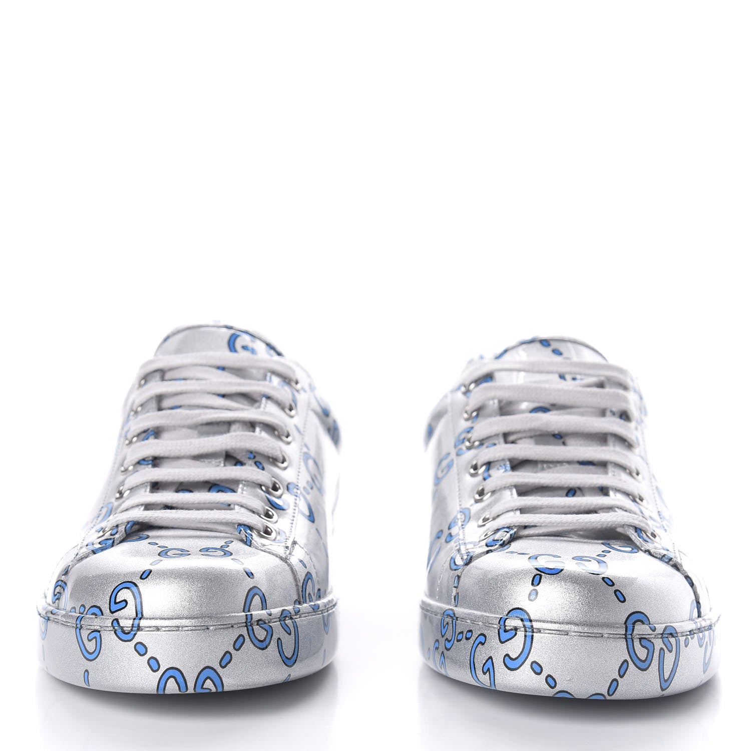 Gucci Miro Rubber Wax GucciGhost Print Mens New Ace Sneakers 8.5 Silver 2 of 10