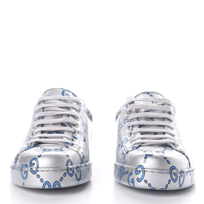 Gucci Miro Rubber Wax GucciGhost Print Mens New Ace Sneakers 8.5 Silver 2 of 10