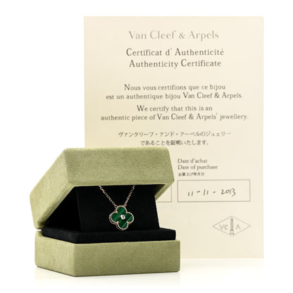 Van Cleef & Arpels 18K Yellow Gold Diamond Malachite Vintage Alhambra Pendant Necklace 6 of 6