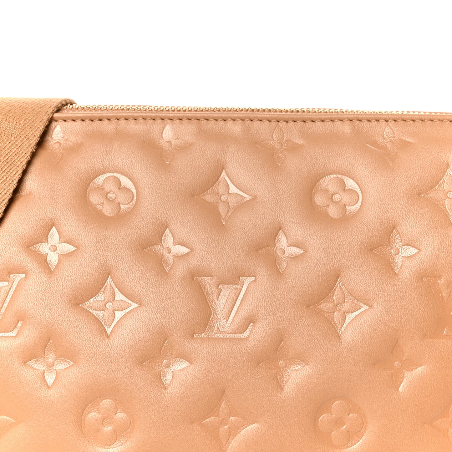 Lambskin Embossed Monogram Coussin PM Camel