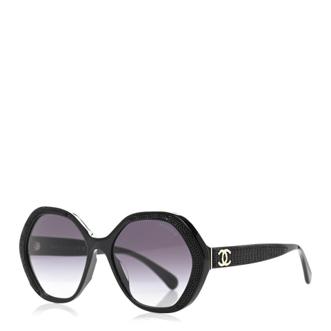 Acetate Sequin Round Sunglasses 5451-A Black
