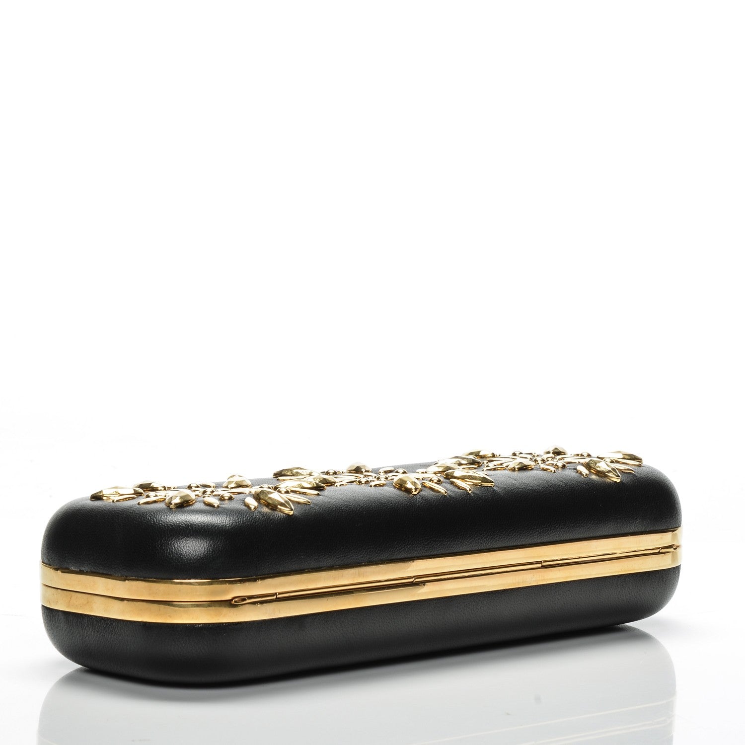 Alexander McQueen Nappa Studded Floral Knuckle Box Clutch Black 4 of 6