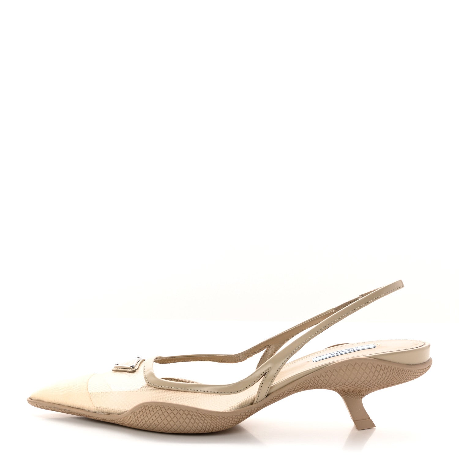 Prada Mesh Nappa Triangle Logo Pointed Toe 45mm Slingback Pumps 38.5 Deserto 1 of 21