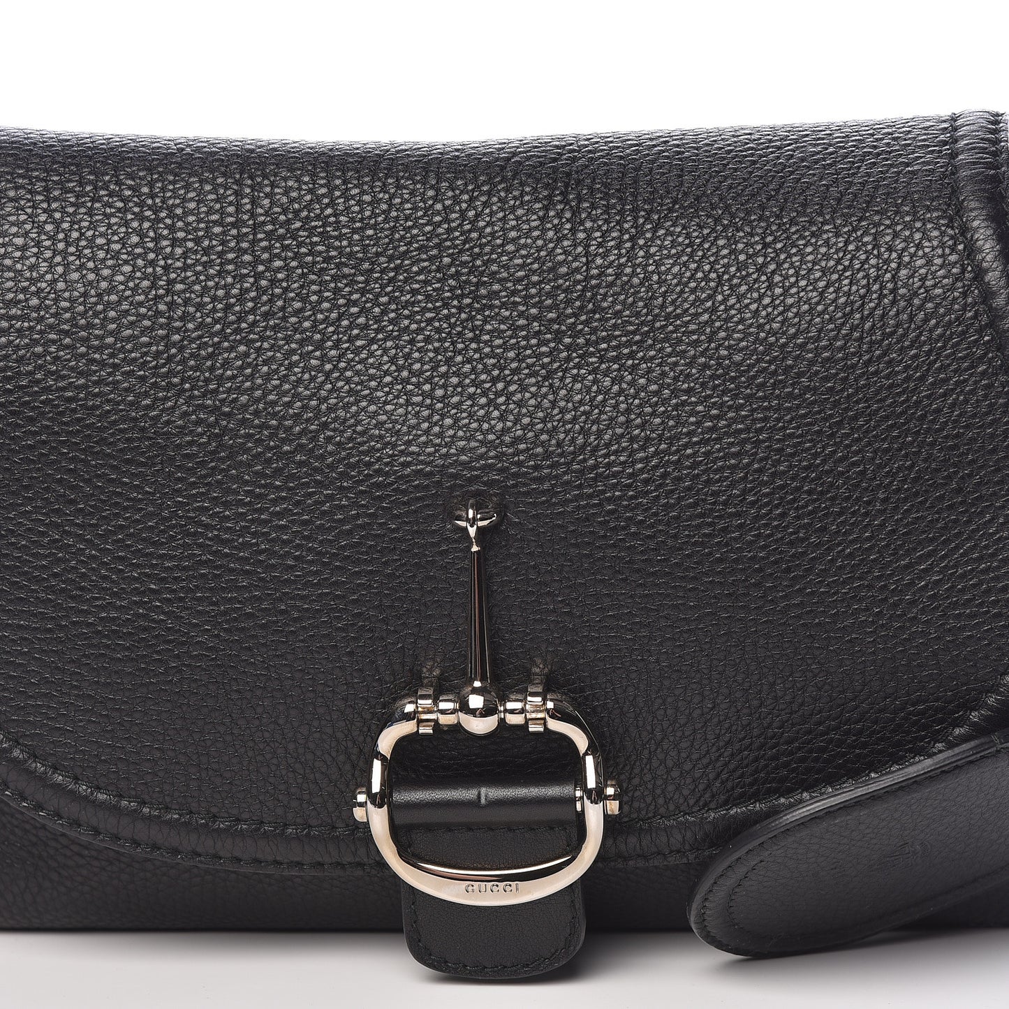 Pebbled Calfskin Medium Techno Horsebit Shoulder Flap Bag Black