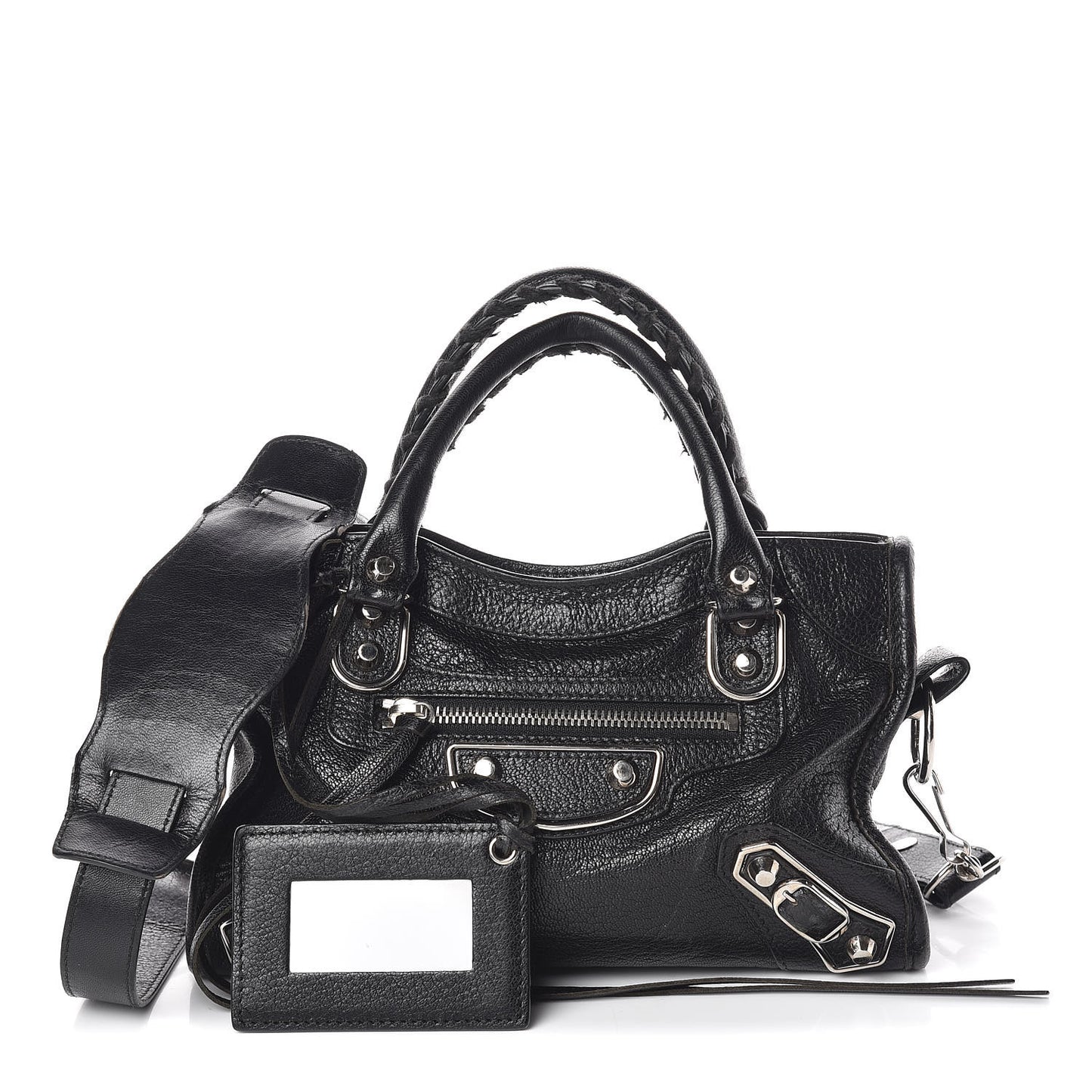 Chevre Silver Metallic Edge Hardware Mini City Black