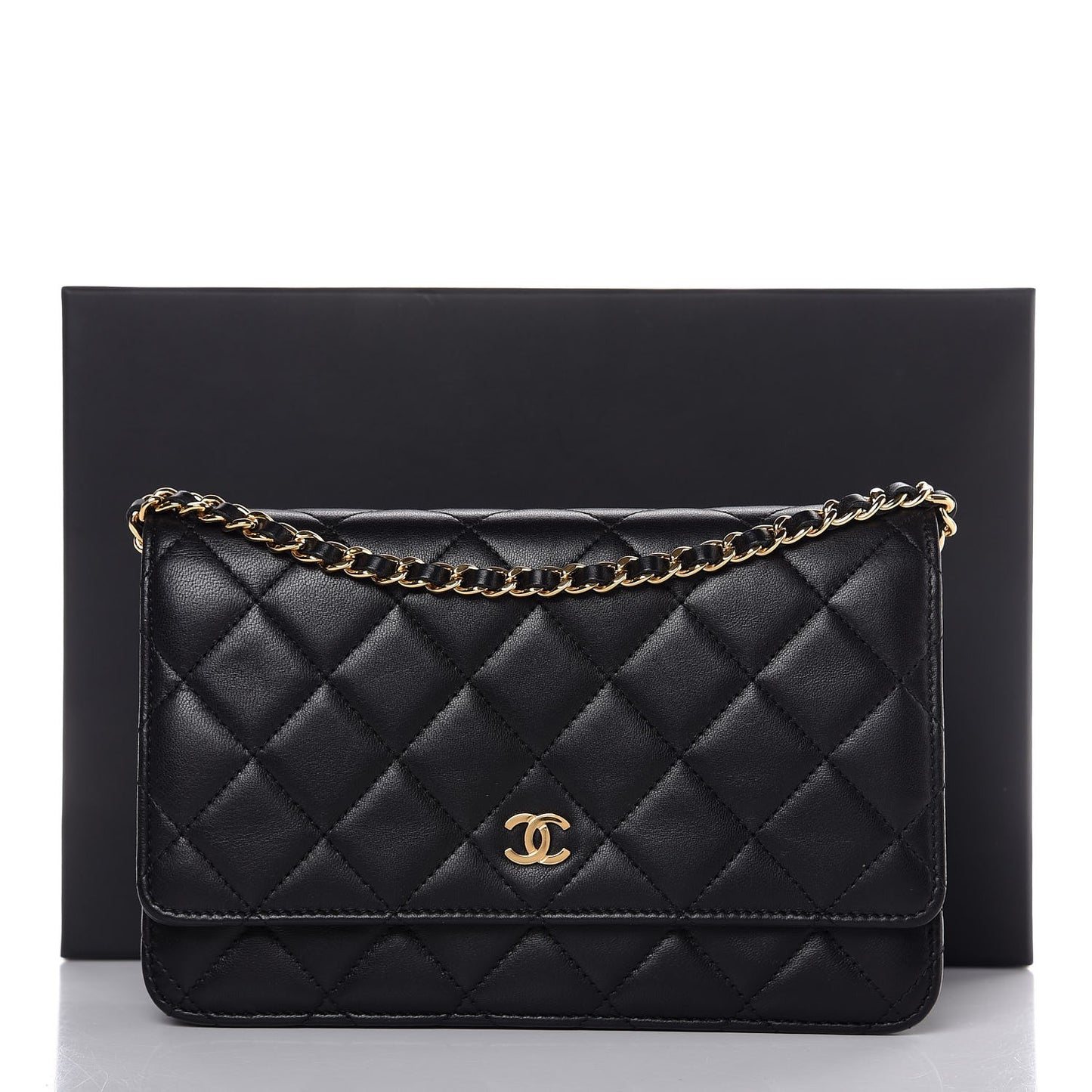 Lambskin Quilted Wallet On Chain WOC Black