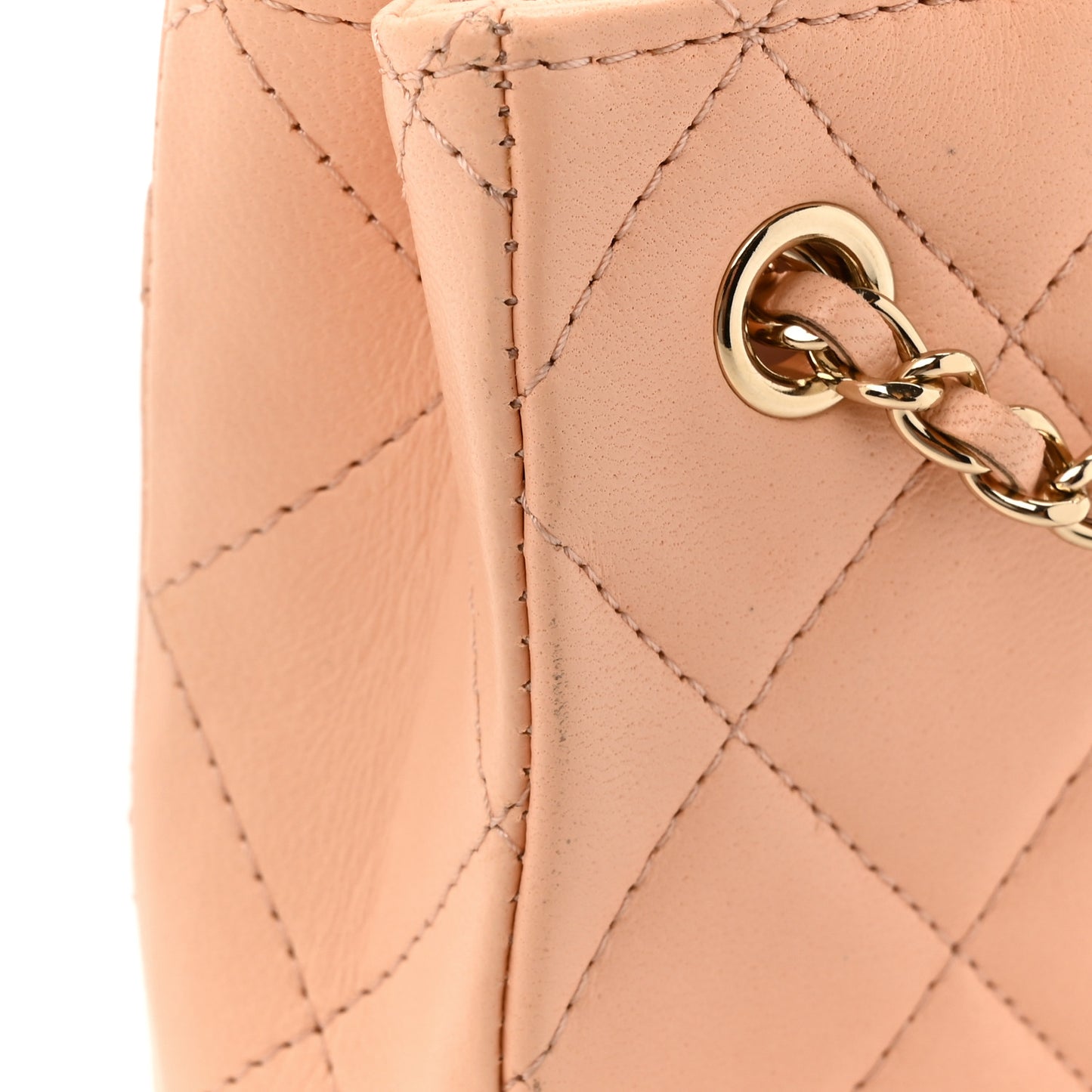 Lambskin Quilted Tiny Shopping Clutch With Chain Light Beige