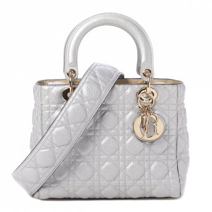 Christian Dior Metallic Grained Calfskin Cannage Medium Supple Lady Dior Silver 1 of 10