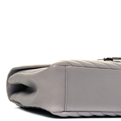 Saint Laurent Sheepskin Matelasse Chevron Monogram Large College Satchel Light Grey 8 of 9