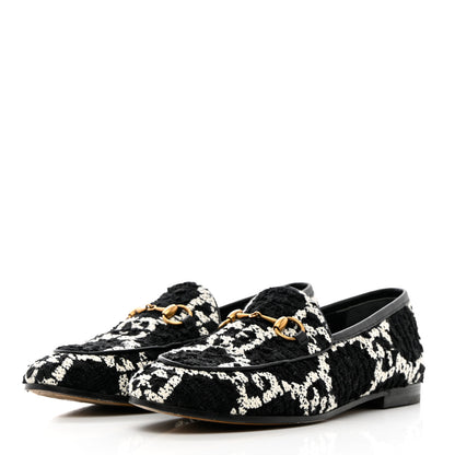 Gucci Tweed GG Monogram Horsebit Womens Jordaan Loafers 36.5 Black Natural 3 of 18