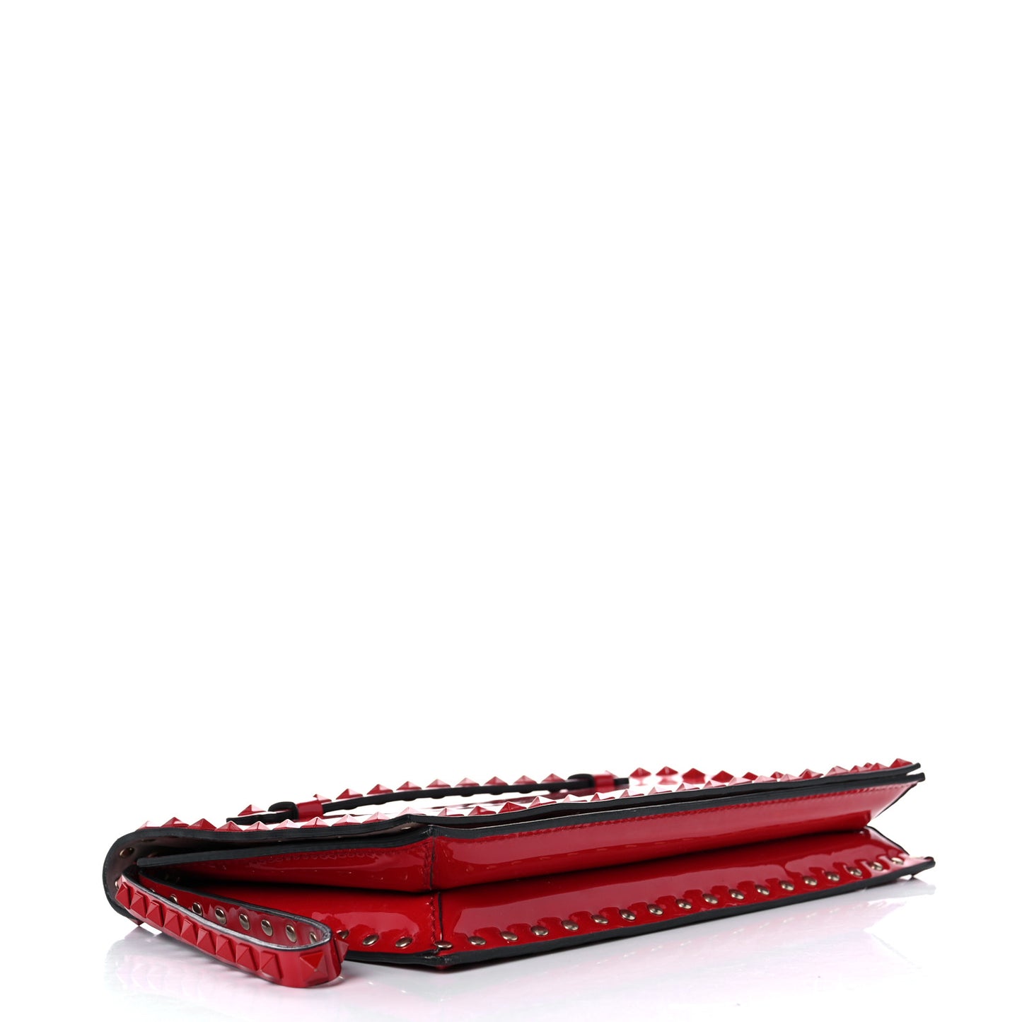 Patent Monochrome Rockstud Wristlet Clutch Rosso Valentino