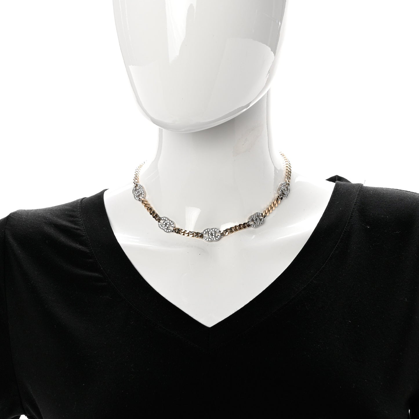 Crystal Chain CC Link Choker Gold Silver