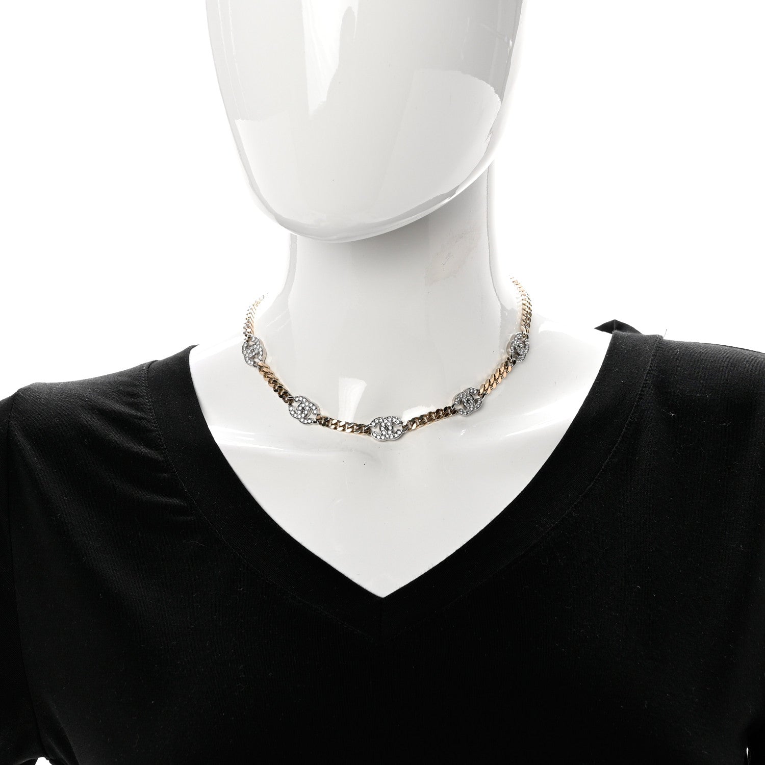 Chanel Crystal Chain CC Link Choker Gold Silver 2 of 4