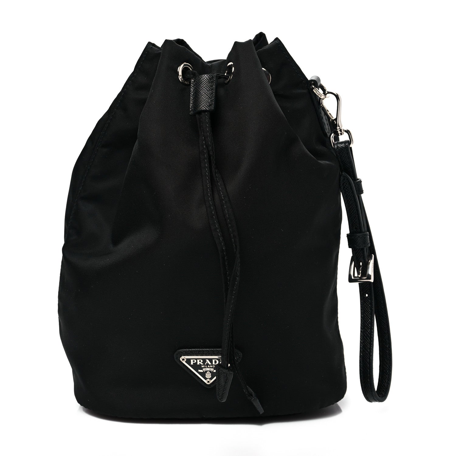 Prada Saffiano Tessuto Nylon Vela Bucket Wristlet Black 1 of 7